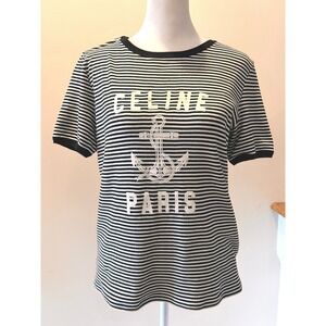 Celine Paris Striped Anchor Logo T Shirt Cotton Size Medium M